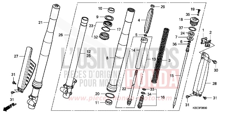 GABEL, VORNE von CRF150R "Big Wheels" EXTREME RED (R292) von 2007